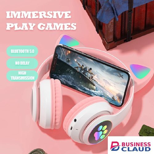 Newly Arrived Flash Lamp Cute Cat Ears Headphone Bluetooth5.0 Stereo With Mic Support TF Card Wireless Kids Girl Earphone Birthday Gift in Cable