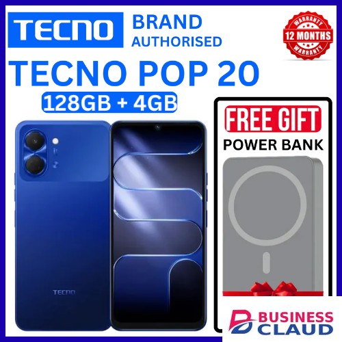 BRAND NEW TECNO POP 20 128GB ROM +4GB RAM 6.75 inch FHD 5000mAh Battery 13MP Main Camera Dual SIM 4G 15W FAST NETWORK UNISOC T7250 PROCESSOR Android 15