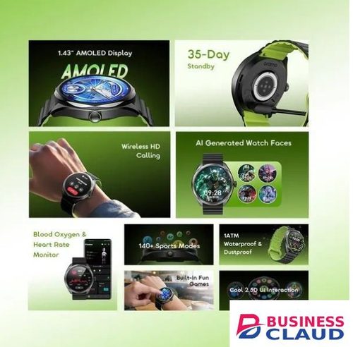 Luxury Oraimo Watch Nova 2R OSW-834 1.43" AMOLED, Diamond -Cut luxury Ai-generated watch faces Smart watch with Diamond-Cut Luxury Design Premium metallic finish with a refined edge design in Cable