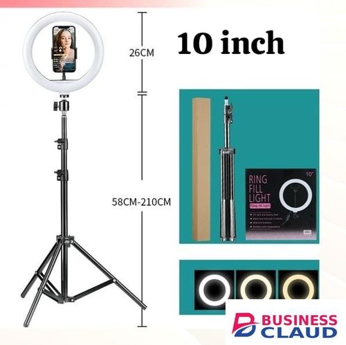 10-inch LED Ring Light Fill Light | Adjustable Tripod Stand (58–210cm) | Mobile Phone Holder | Multiple Brightness Modes | Portable & Durable Design in Cables-led-light-flashlight