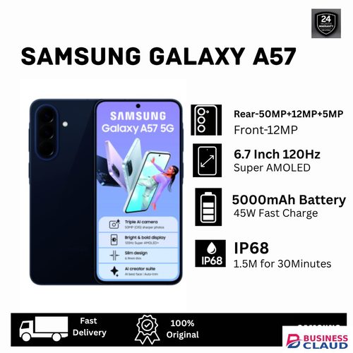 New [New Launch🔥🔥] Samsung Galaxy A57 5G 256GB+16(8+8)GB 6.7" Super AMOLED+ 120Hz Display Under-Display Fingerprint (50+12+5)MP Camera 5000mAh Battery 45W Charging e-SIM 6OS Updates Smart AI Smartphone in Cable