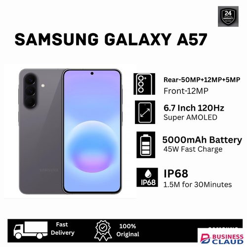 New [New Launch🔥🔥] Samsung Galaxy A57 5G 256GB+16(8+8)GB 6.7" Super AMOLED+ 120Hz Display Under-Display Fingerprint (50+12+5)MP Camera 5000mAh Battery 45W Charging e-SIM 6OS Updates Smart AI Smartphone in Cable