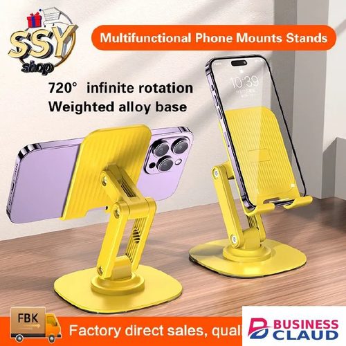 New Upgraded Portable Mobile Phone Holder Tablet Stand, Dual-Axis Metal Base with Angle and Height Adjustable Design, Foldable Cell Phone Stand for Desk, Tripod and Mount Compatible Accessory for Phon