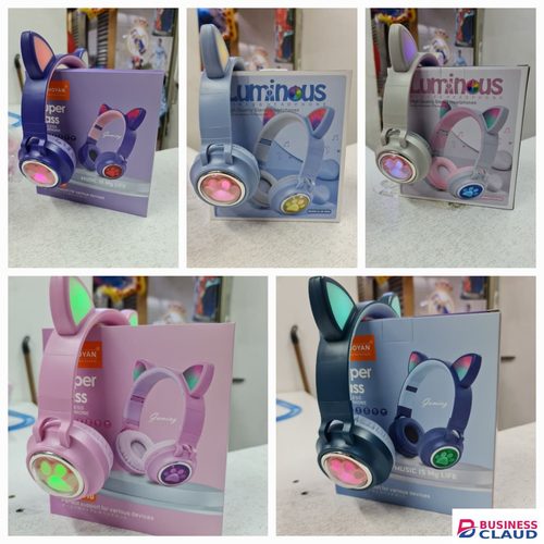 Luminous Wireless Cat Ear Bluetooth Headphones with LED Light Effects and Foldable Over-Ear Design for Kids and Teens Gaming Music and Casual Use Pink Blue Color Options