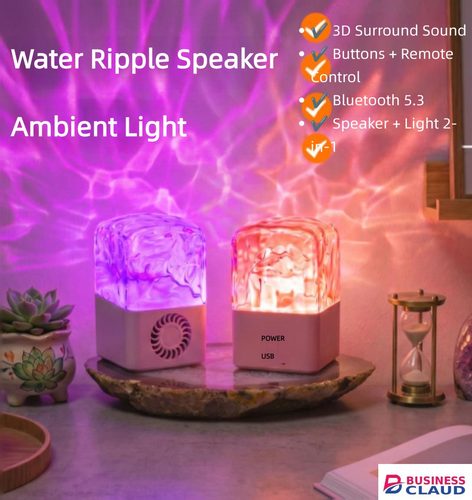 Bluetooth Speaker with Deep Bass, Water Ripple RGB Ambient Light & Night Lamp, 360° Surround Sound, Music Sync, Remote Control, Bedside Decor for Bedroom Living Room Home Office Gift
