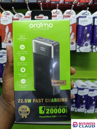 LIMITED TIME OFFER!! ORAIMO 20,000MAH POWER BANK, 22.5W FAST CHARGING, UPTO 78HRS USAGE, USB & TYPE-C PORT, LED SMART DIGITAL DISPLAY, PD3.0 & QC3.0 COMPATIBLE, 12MONTHS WARRANTY