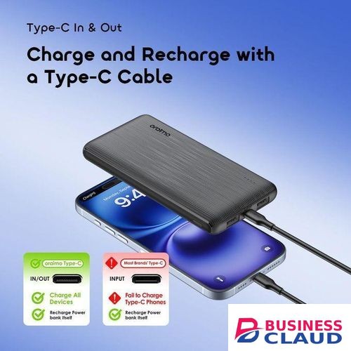 Oraimo PowerFlow B11 OPB-1102 10000mAh Power Bank – 15W Fast Charging, Type-C Input & Output, Triple Output Ports & Slim Design in Cable