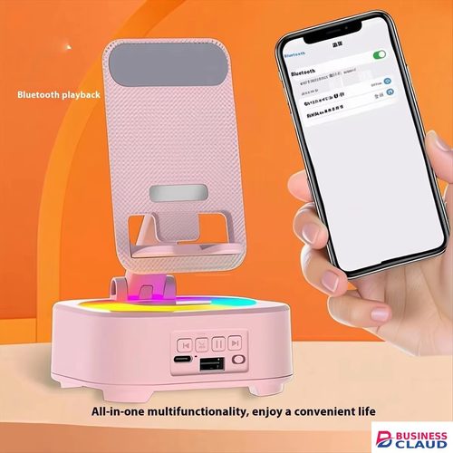 New 2025+New Bluetooth Speaker Phone Stand Voice Charging Bank LED Color Music Box Desktop Speakers Pink in Cables-led-light-flashlight