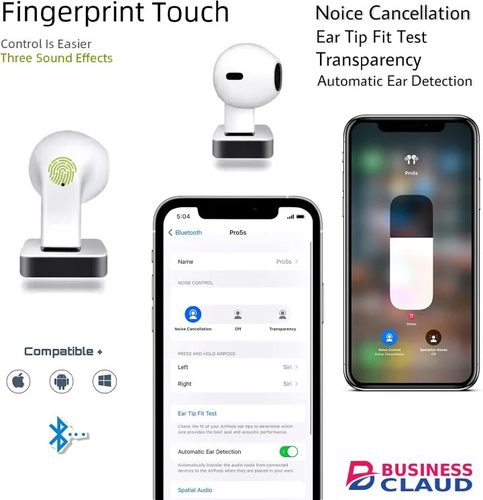 ORIGINAL Pro 5s Mini Powerful Bluetooth Wireless Earpods, Smart Touch Control,Premium Deep Bass Earphones for Music, Noise Cancellation Headphones,Transparency, Waterproof,Compatible with All Devices.