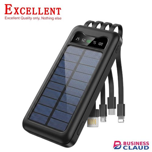 Solar Power Bank 12000mAh Built-In 4 Cables Excellent P60 Max | Fast Charging Portable Battery Pack With Dual LED Flashlights | Type-C & Lightning | High Capacity Mobile Phone Powerbank For Kenya in 4-cables-excellent-p60-max-fast-charging-portable-battery-pack-wi