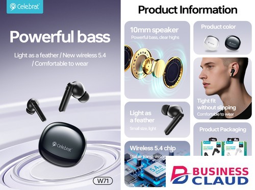 Celebrat W71 True Wireless Earbuds – Bluetooth 5.4, 10mm Drivers, HD Calls, Type-C Charging & Lightweight Design in Cables-led-light-flashlight
