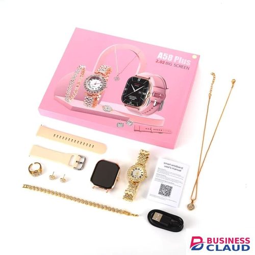 A58 Plus 7-in-1 Smartwatch Gift Set with 2.02" Big Screen – Luxury Women's Jewelry Set with Smart Watch, Analog Quartz Watch, Bracelet, Necklace, Earrings & Ring in 1-smartwatch-gift-set-with-2-02-big-screen-luxury-women-s-jewelry-set-with-smart-watch