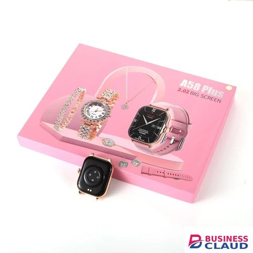 A58 Plus 7-in-1 Smartwatch Gift Set with 2.02" Big Screen – Luxury Women's Jewelry Set with Smart Watch, Analog Quartz Watch, Bracelet, Necklace, Earrings & Ring in 1-smartwatch-gift-set-with-2-02-big-screen-luxury-women-s-jewelry-set-with-smart-watch