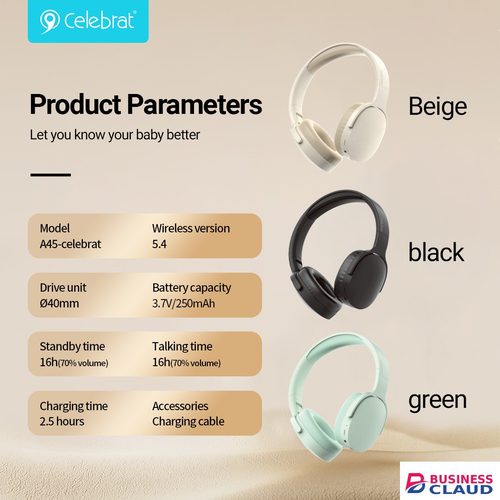 Celebrat A45 ANC Wireless Headphones – Bluetooth 5.3, Hi-Fi Stereo, 33-Hour Playtime, Type-C Fast Charging & Foldable Design