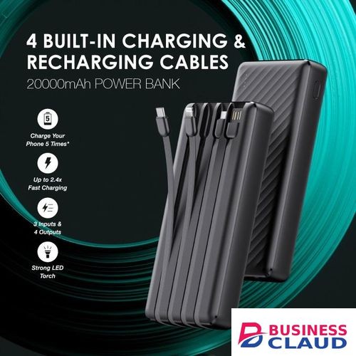Oraimo Traveler Link 20 20000mAh Power Bank – 12W Fast Charging, Built-in Cables, Dual Output, Portable Charger, Long Battery Backup, Safe & Reliable with 1 Year Warranty in Cables-dual-output-portable-c
