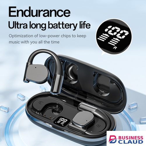 Wireless Bluetooth Earbuds 5.4 Open-Ear Headphones with Heavy Bass Panoramic Surround Sound, Long-Lasting Battery Life, HD Voice Noise Cancelling, Ear-Hook Sports Earphones in Charging-cables-12w-led-torch-black