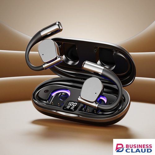Wireless Bluetooth Earbuds 5.4 Open-Ear Headphones with Heavy Bass Panoramic Surround Sound, Long-Lasting Battery Life, HD Voice Noise Cancelling, Ear-Hook Sports Earphones in Charging-cables-12w-led-torch-black