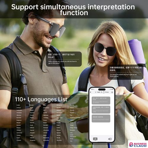 AI Smart Glasses Real Time Translation 110+ Languages,Bluetooth 5.4 Bone Conduction Open Ear Headphones,UV400 Polarized Sunglasses with Voice Assistant,Wireless Audio Smart Eyewear for Travel Business