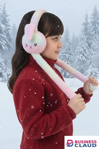 WBK869 Plush Wireless Bluetooth Headphones for girls and Teens, Cute Bunny Ear Soft Plush Headset, Bluetooth 5.3 Stereo Sound, HD Voice, Large Battery, Adjustable Over-Ear Headphones for Music, Calls. in Cable-black
