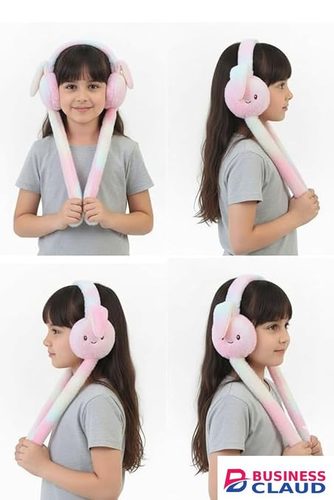 WBK869 Plush Wireless Bluetooth Headphones for girls and Teens, Cute Bunny Ear Soft Plush Headset, Bluetooth 5.3 Stereo Sound, HD Voice, Large Battery, Adjustable Over-Ear Headphones for Music, Calls.