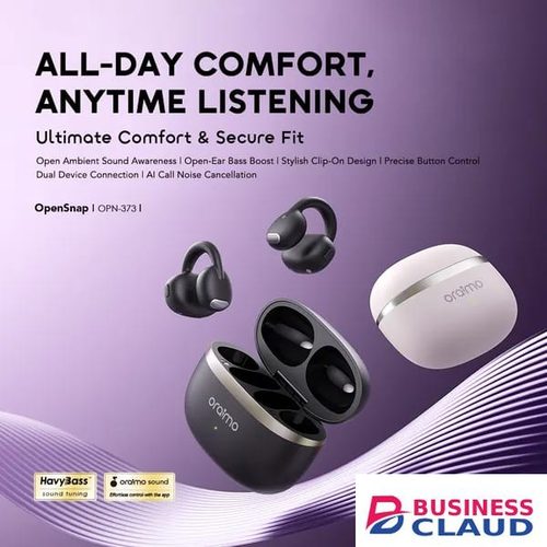 Original [ORIGINAL] oraimo OpenSnap oraimo OpenSnap Open-Ear Earbuds Comfortable and Secure Fit Open-Ear Bass Boost Noise Cancellation in Calls Dual-device Connectivity Stylish Design in Cables-led-light-flashlight