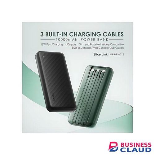 Portable Power Bank 10000mAh Oraimo Slice Link OPB-P5101 12W Fast Charge with Built-in Charging Cables