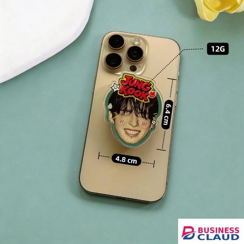 BTS Fans Phone Holder Stand, Kpop IDOL V SUGA Jimin Jungkook Acrylic Resin Drop Balloon Grip Socket Cell Phone Kickstand, Portable Foldable Stick-on Back Stand For All Phones, Fan Gift in Cable-black