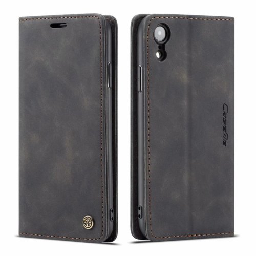 iPhone XR Wallet Retro Black Suede Leather Flip Case