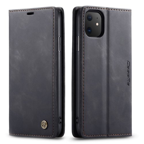 iPhone 11 Wallet Retro Black Suede Leather Flip Case