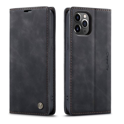 iPhone 12 Pro Max Wallet Retro Black Suede Leather Flip Case