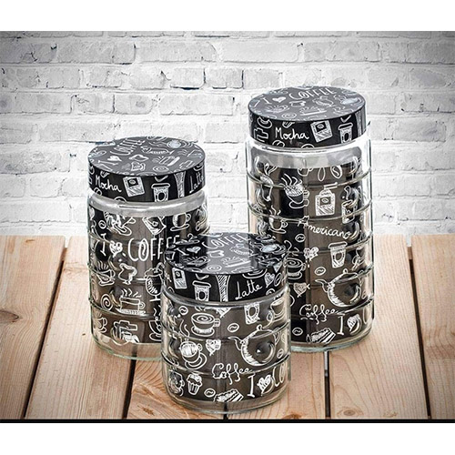 Heravin Glass Jar with screw black lid 1ltr