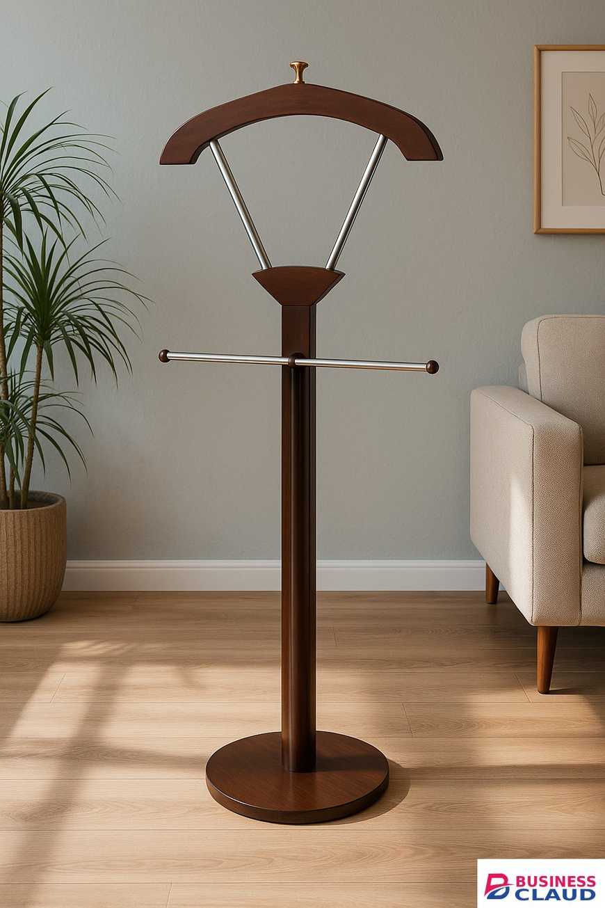 Modern Wooden Valet Stand with Metal Accents