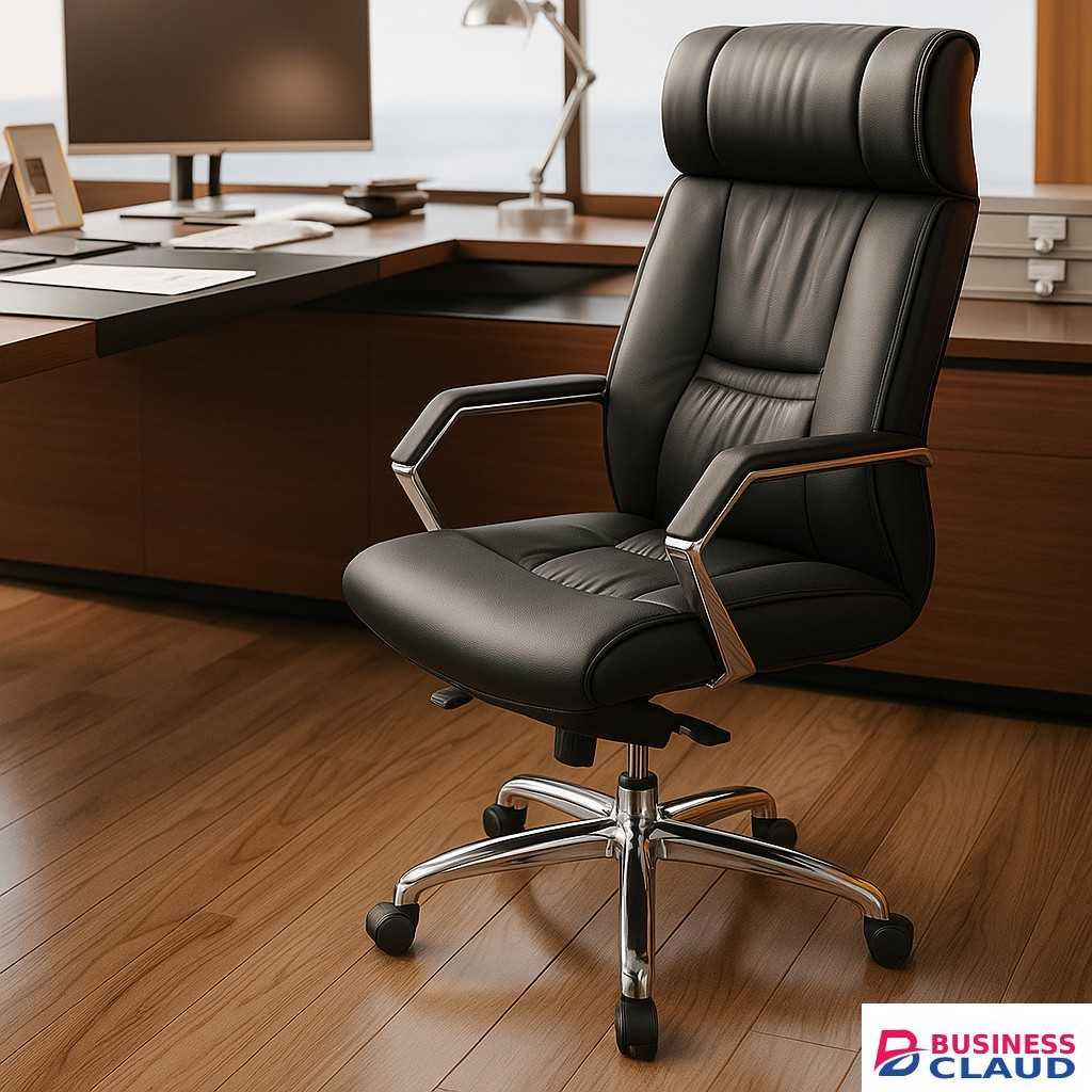 High-Back Executive Leather Office Chair – Black with Chrome Frame