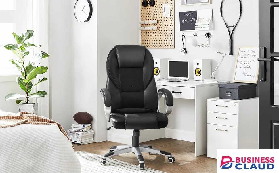 Mid-Back Executive Office Chair – Black PU Leather with Silver Accents