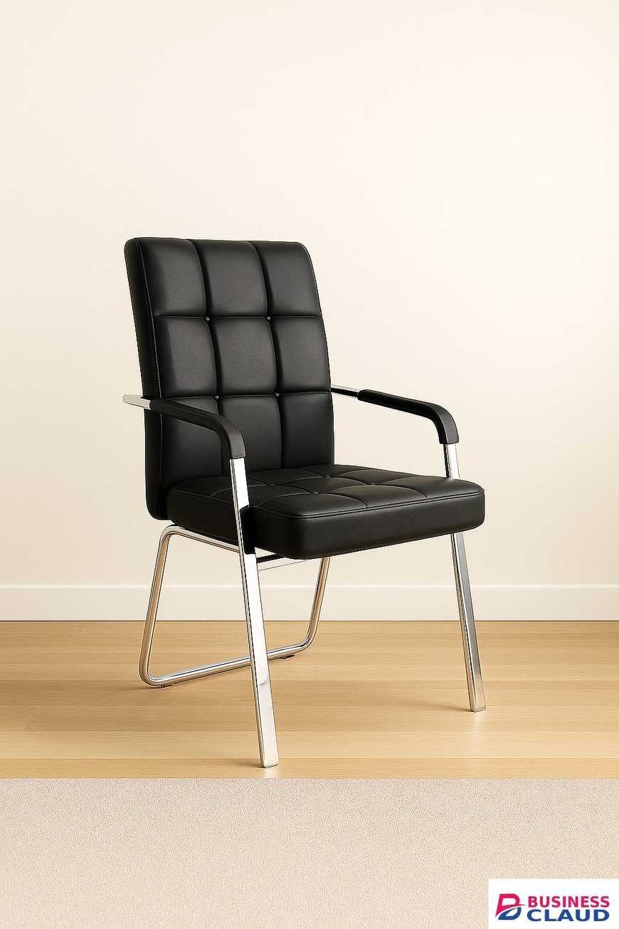 Modern Black Leather Visitor Chair – Chrome Frame with Padded Comfort