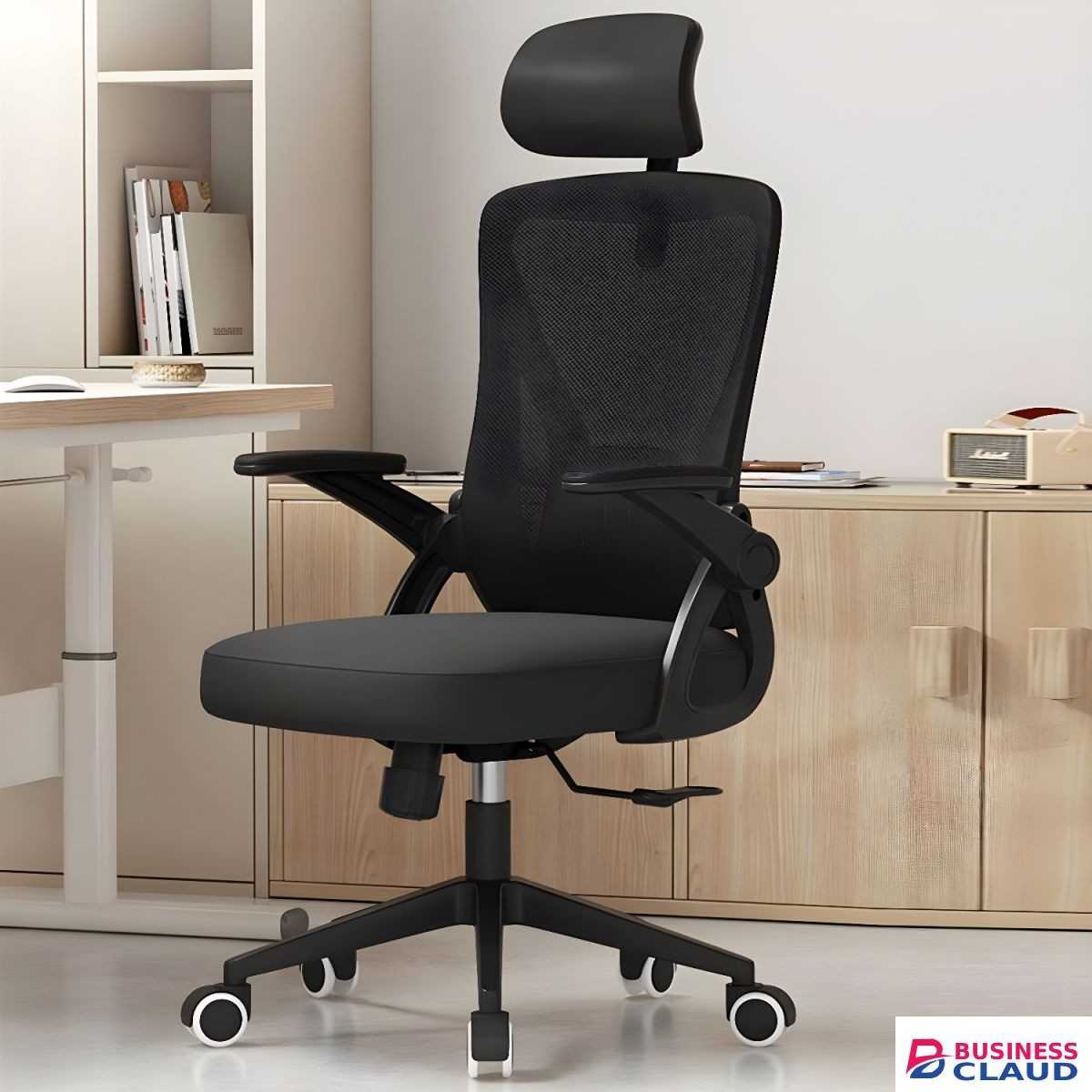 Premium High Back Mesh Office Chair with Foldable Armrests & Headrest - Pogo Furniture
