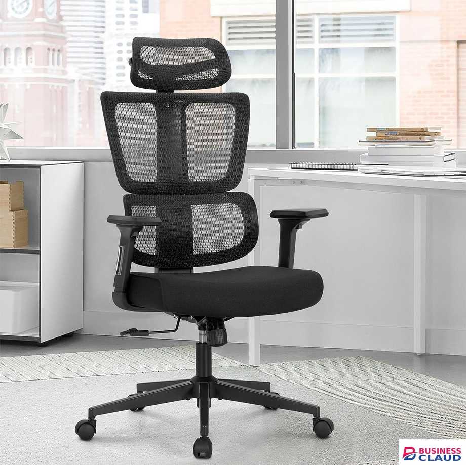 Deluxe High Back Mesh Executive Chair with Adjustable Arms & 3D Headrest - Pogo Furniture