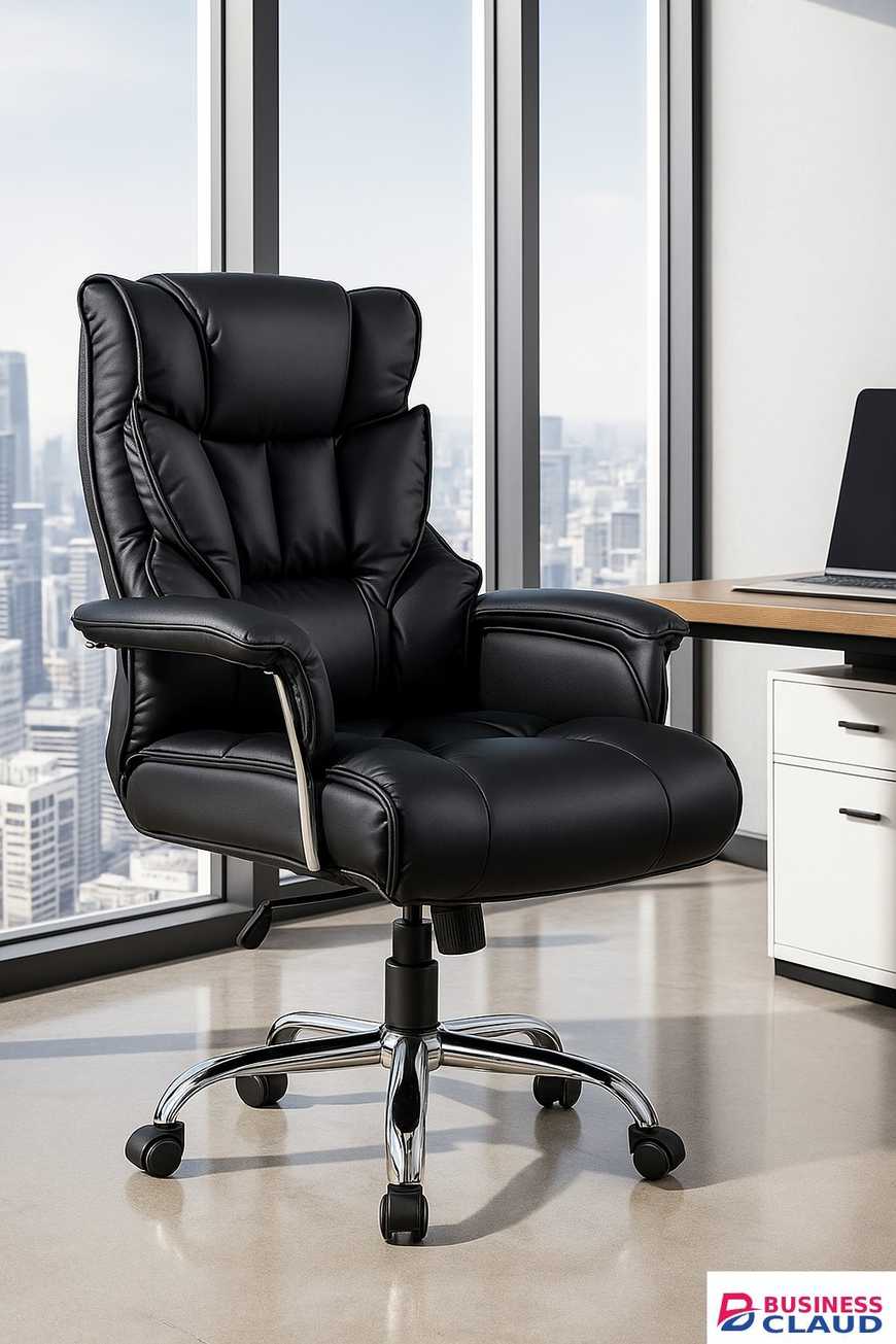 Executive Plush Leather Office Chair – Winged High-Back Design