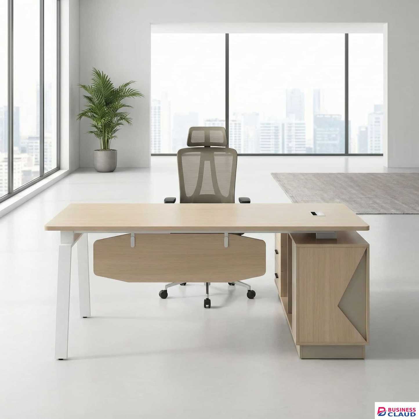 1.8M Modern Executive Office Desk – Light Oak Finish