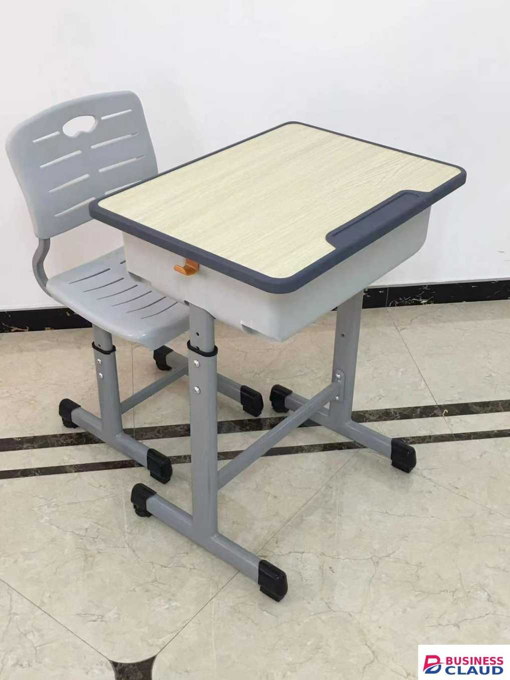 Adjustable Student Desk & Chair Set – Grey and Wood Finish