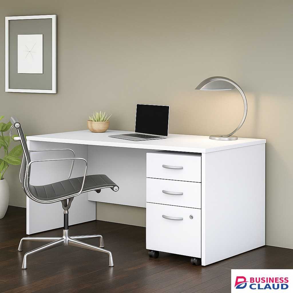 1.2m White Office Desk with Lockable Drawers – Sleek & Practical Design