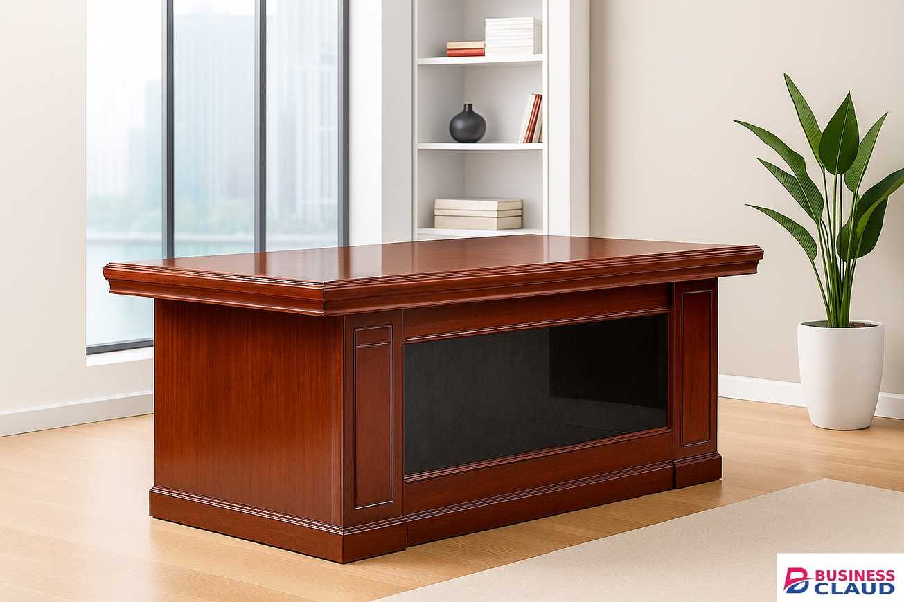 1.4m Executive Office Desk – Classic Mahogany Finish with Elegant Paneling