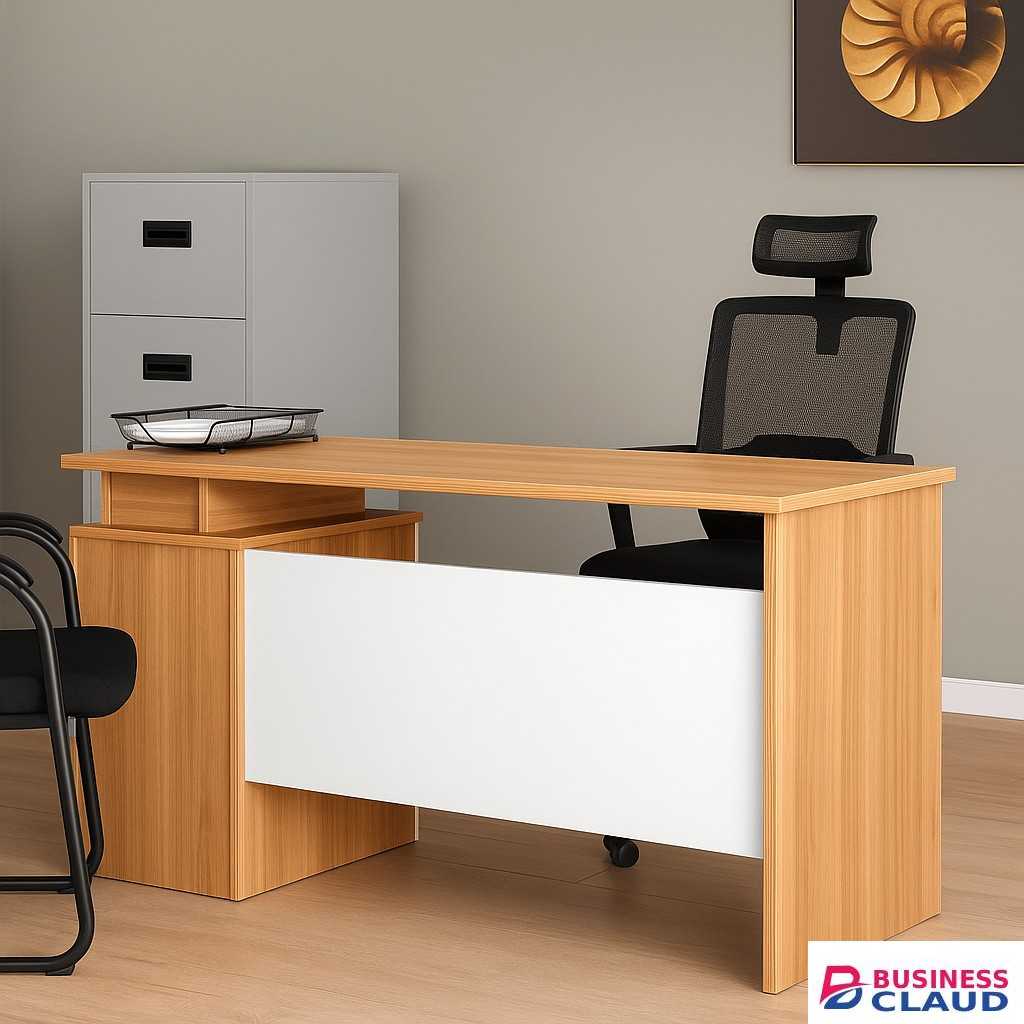 Modern Executive Office Desk – Light Oak with White Modesty Panel (1.2m) - Pogo Furniture , Executive office desk