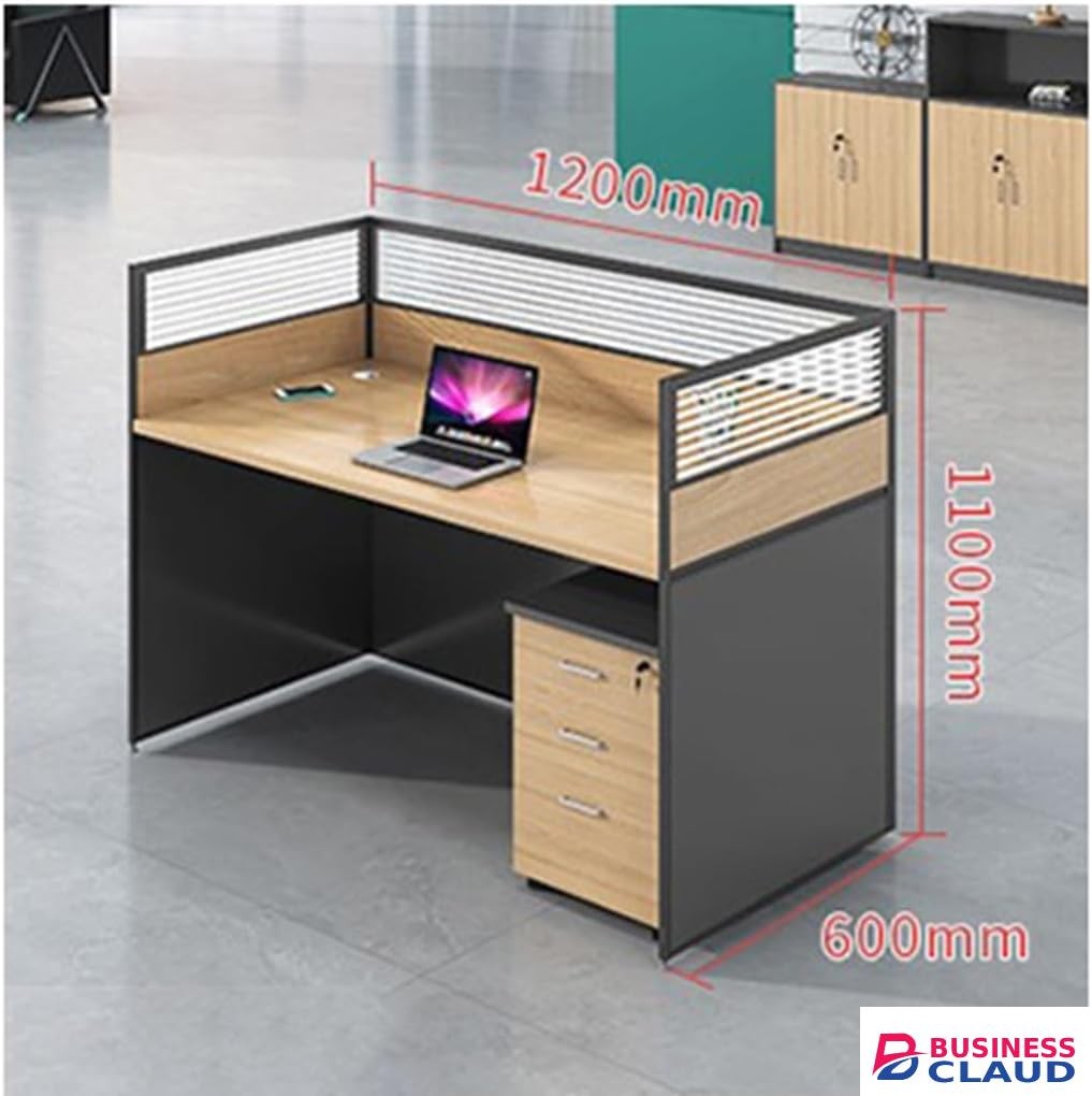 1.2m Single Modular Office Workstation with Privacy Panel & 3-Drawer Storage – Wood & Grey Finish - Pogo Furniture
