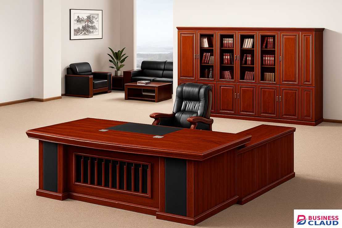 1.6M Executive L-Shaped Office Desk – Classic Mahogany Finish