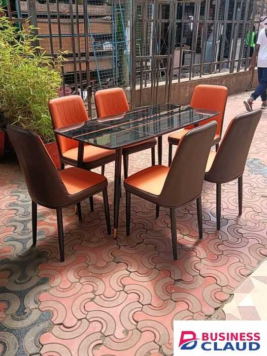 6-Seater Black Marble Dining Set