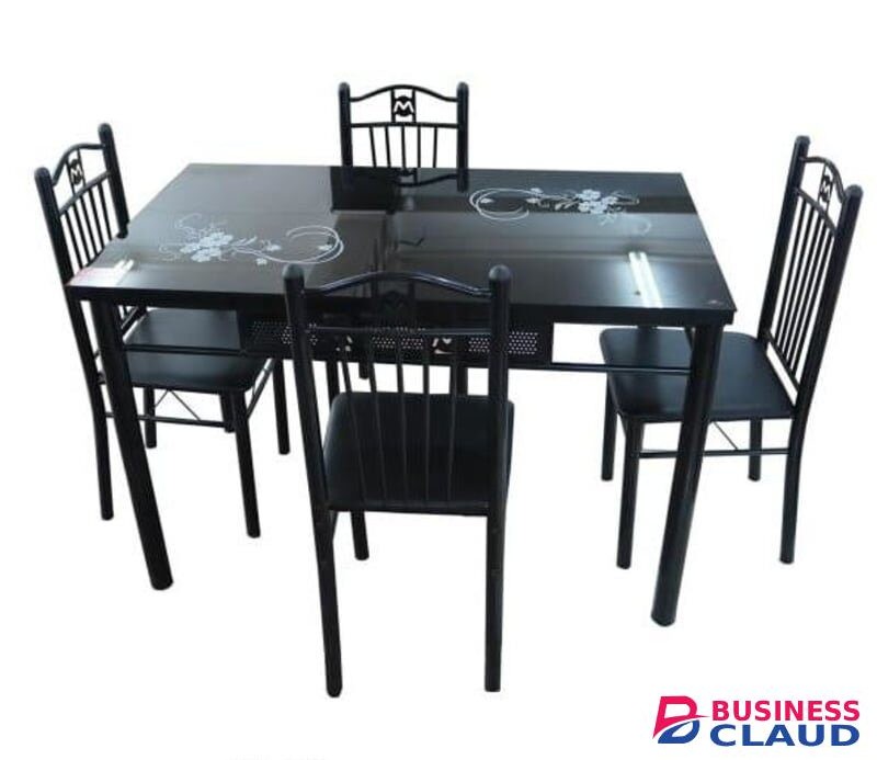 Black Four Seater Glass Dining Table
