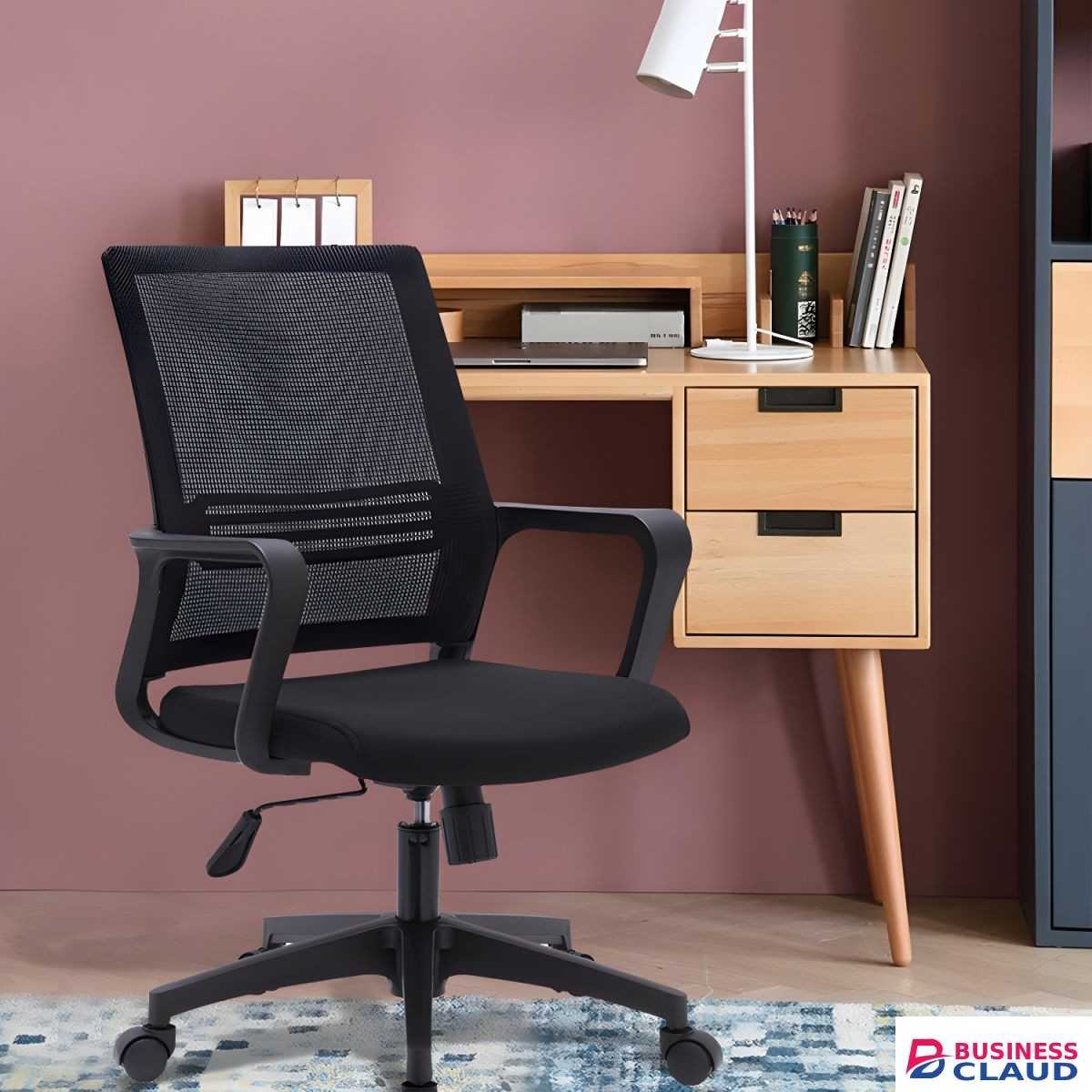 Black Fixed Arms Office Chair - Furniture Mart