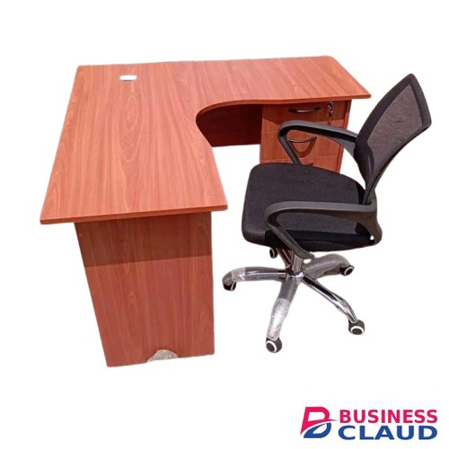 L-shaped office desk and chair