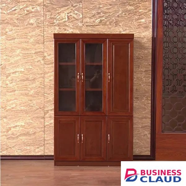 3 Door Wooden Book Cabinet With Glass Door